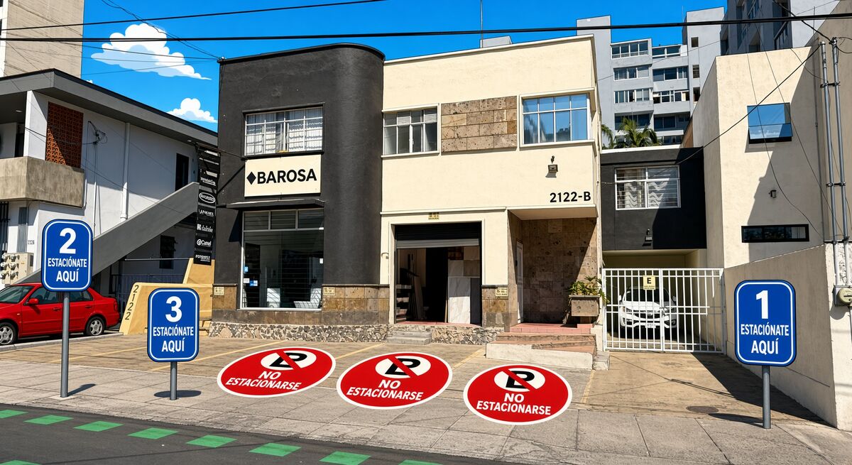 Fachada de SSENSUUM y cajones de estacionamiento