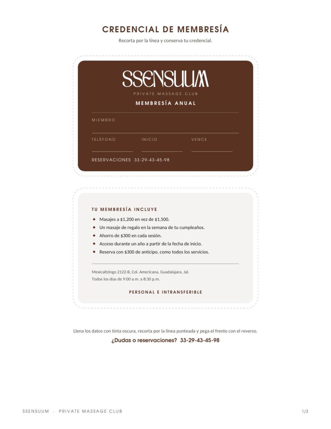 Credencial Membresía Private Club SSENSUUM